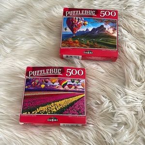 Cra Z art Bundle lot set of two 500 piece colorful hot air balloon flower puzzle
